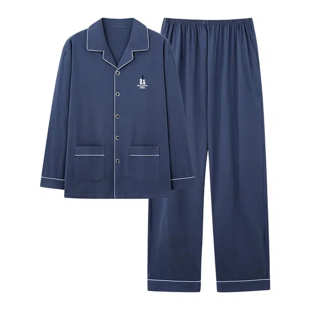 莫代尔 秋冬纯棉亲肤透气舒适翻领家居服睡衣套装 男款