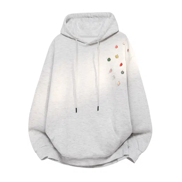 【立体重工花朵】布客行 美式高街复古港风纯色慵懒风个性内搭外穿宽松舒适休闲基础款百搭套头连帽春秋长袖落肩袖重磅卫衣 男女同款