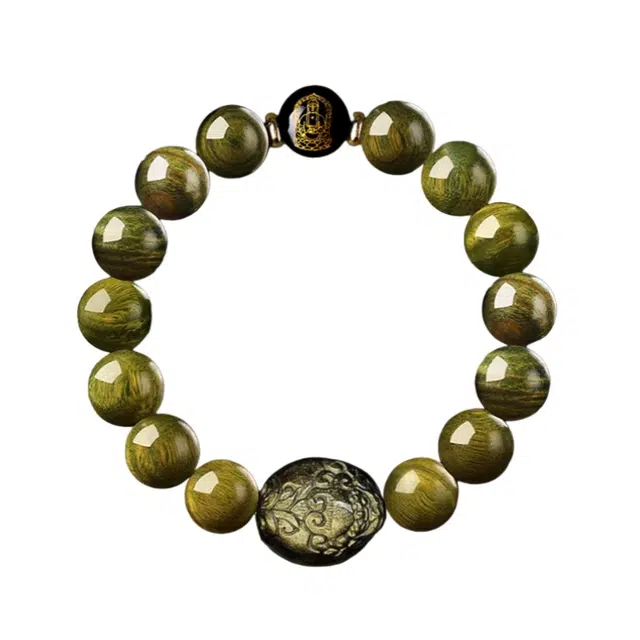 宣华意 新中式国潮复古高端文玩佛珠手链金曜石配饰有求必应貔貅生肖本命佛转运珠 招财进宝 财源广进#好运 绿檀 手串 男女同款情侣款