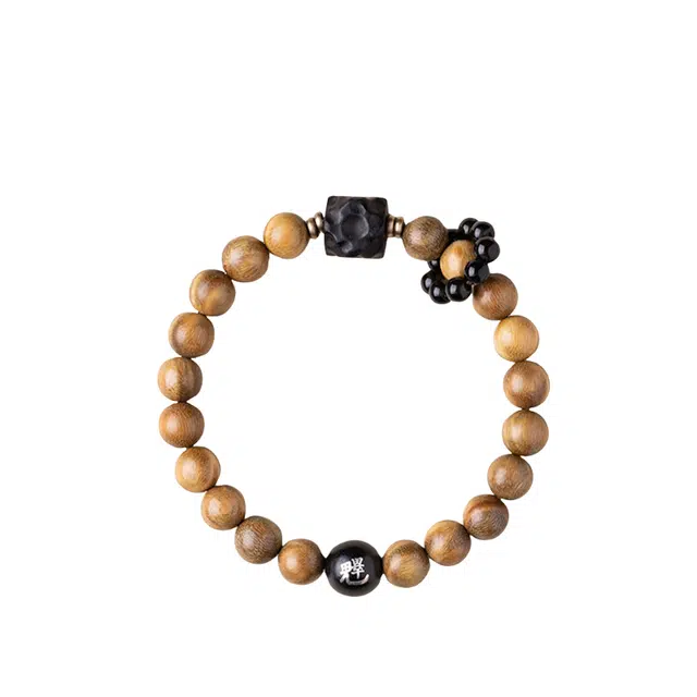 仙园韵 太极绿檀木款自然多宝嵌银黑曜石手链道家转运珠男女同款#好运 绿檀 手串 男女同款情侣款