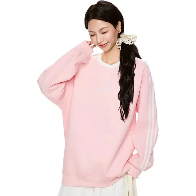 如续 樱绽芳华 韩系三条杠圆领套头秋冬慵懒风上衣卫衣 女款