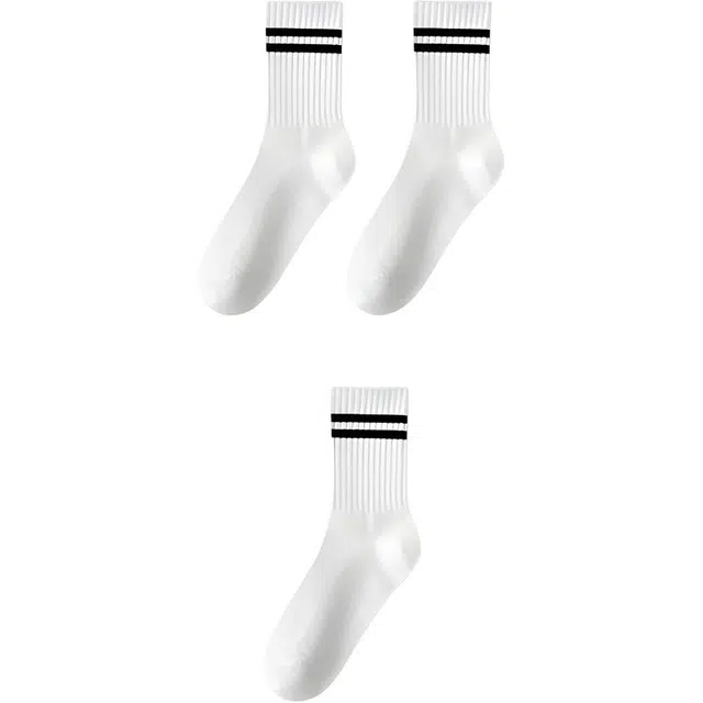 妮轻 纯棉夏季薄款条纹运动中筒袜 女款