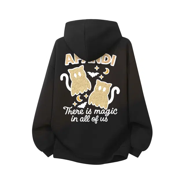 阿凡迪 美式高街可爱风卡通动漫趣味小猫字母印花简约百搭无性别主义连帽套头个性潮牌运动舒适小清新纯色休闲宽松长袖卫衣 男女同款