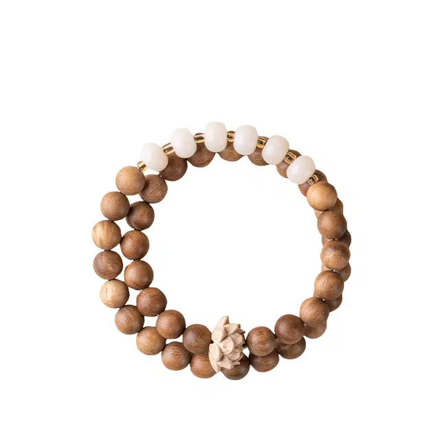 仙园韵 太极绿檀木白玉菩提双圈叠戴女款转运佛珠文玩手链饰品#好运 绿檀 手串 女款