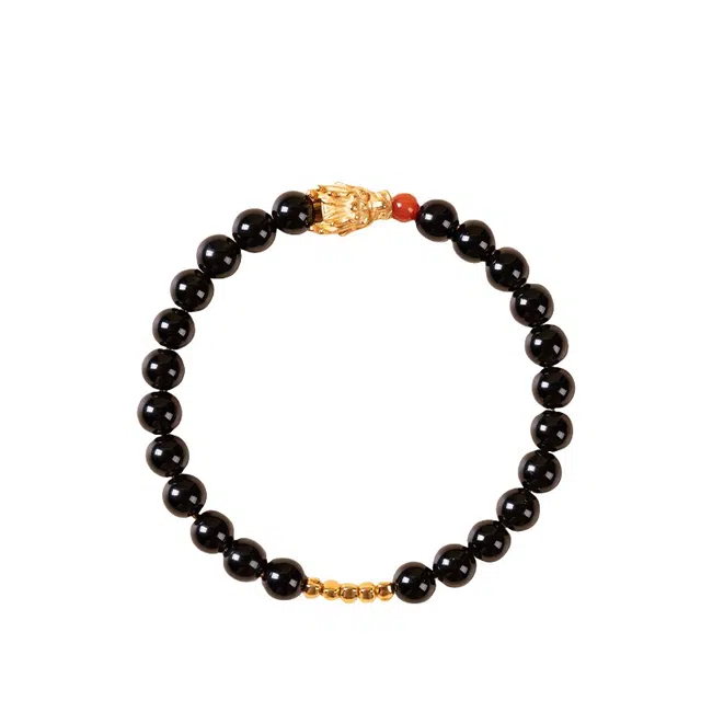 仙园韵 太极自然黑曜石南红龙头手链女款国风饰品男女同款#好运 黑曜石 手串 男女同款情侣款