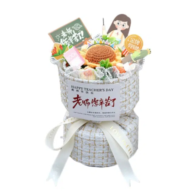 胖胖龙 手捧玫瑰花束向日葵 针织 玩偶周边