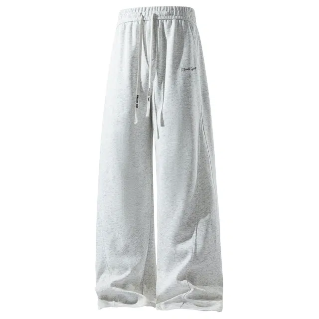 喜羊羊与灰太狼 美式复古基础款简约品牌字母刺绣抽绳松紧腰系带宽松百搭阔腿长裤柔软舒适免烫抗皱垂感拖地休闲裤 男女同款