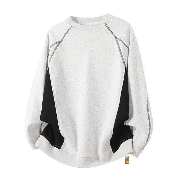 北欧攻略 美式复古日系撞色拼接圆领潮牌宽松情侣百搭套头上衣卫衣 男女同款