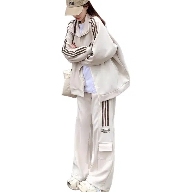 小卷要加油 韩版宽松显瘦美式卫衣运动女春秋季学生跑步时尚两件套潮休闲套装 女款
