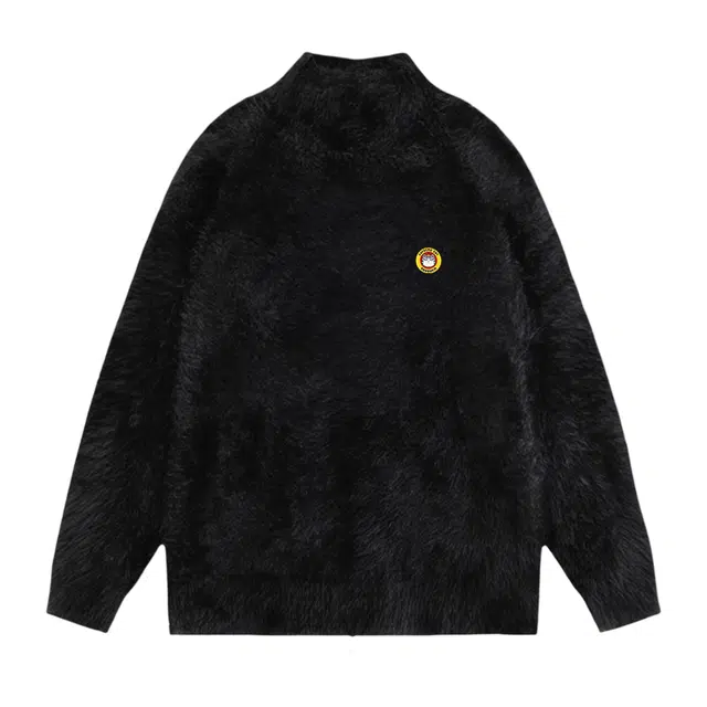 吾皇猫 美式复古高街简约基础款学院风半高领套头仿貂毛上衣潮流潮牌长袖打底衫休闲宽松时尚百搭痞帅慵懒风秋冬款针织衫 男女同款