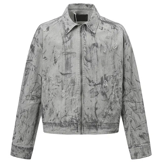 拾个壹先生 美式复古重磅高街水洗做旧小众宽松休闲百搭设计感高级感外套夹克 男女同款