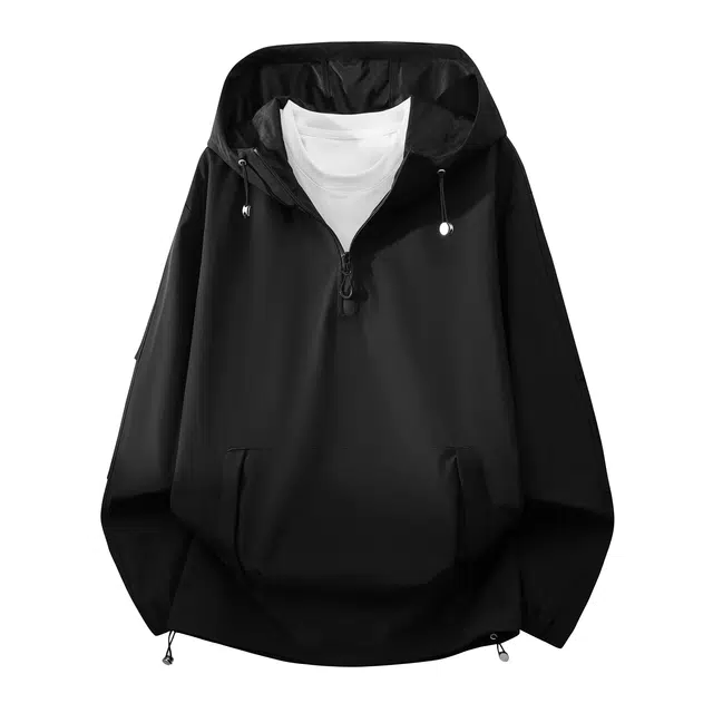 左岸 春秋青少年港风时尚潮牌休闲宽松简约长袖连帽半拉链上衣百搭帅气穿搭舒适卫衣 男款