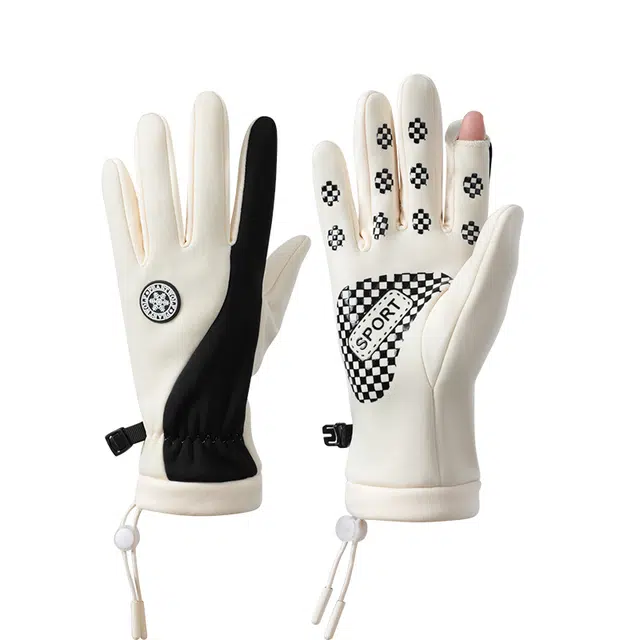 俞兆林 秋冬季骑行防寒加绒厚防风户外运动骑车开车御寒防滑露指可触屏 加厚 保暖手套 女款