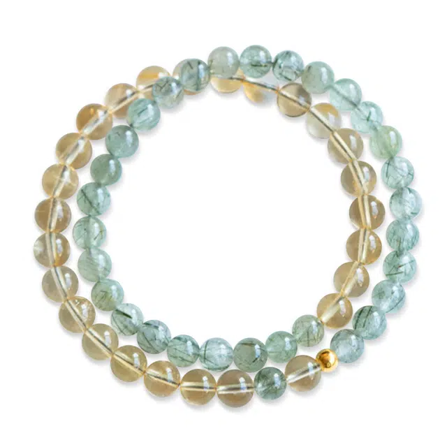 谧月珠宝 日复一日在逃公主招财进宝精致甜美小清新小众设计感双圈叠戴手饰轻奢气质百搭风好运天然 绿发晶 水晶手串 男女同款情侣款