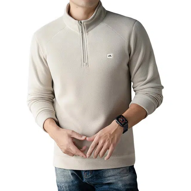 老爷车 秋冬保暖肌理感柔软舒适立领半拉链纯色针织卫衣 男款