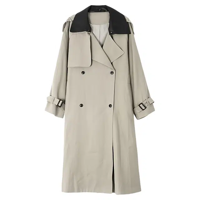 潞优野 高级感哥本哈根秋日皮领可拆卸复古中长款风衣女外套皮衣 女款