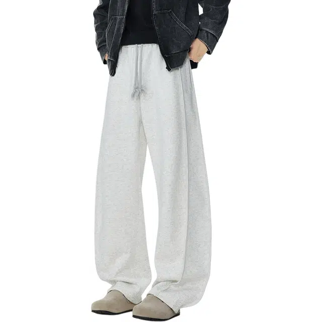 左岸 港风时尚帅气潮流褶皱高级感卫裤长裤宽松直筒阔腿裤柔软舒适轻便垂感弯刀裤春秋季休闲裤 男款