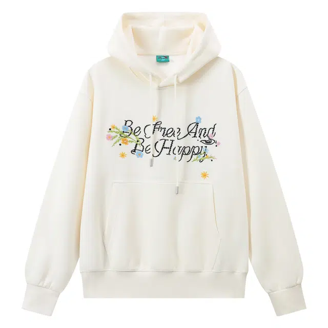 江南先生 美式复古重工字母花卉绣花宽松连帽秋季休闲上衣外套卫衣 男女同款