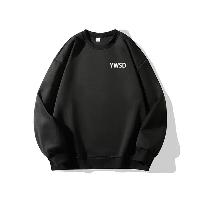 一碗士多 美式纯色百搭高街小众复古字母简约宽松舒适户外运动日常通勤设计感内搭个性圆领落肩袖卫衣 男女同款