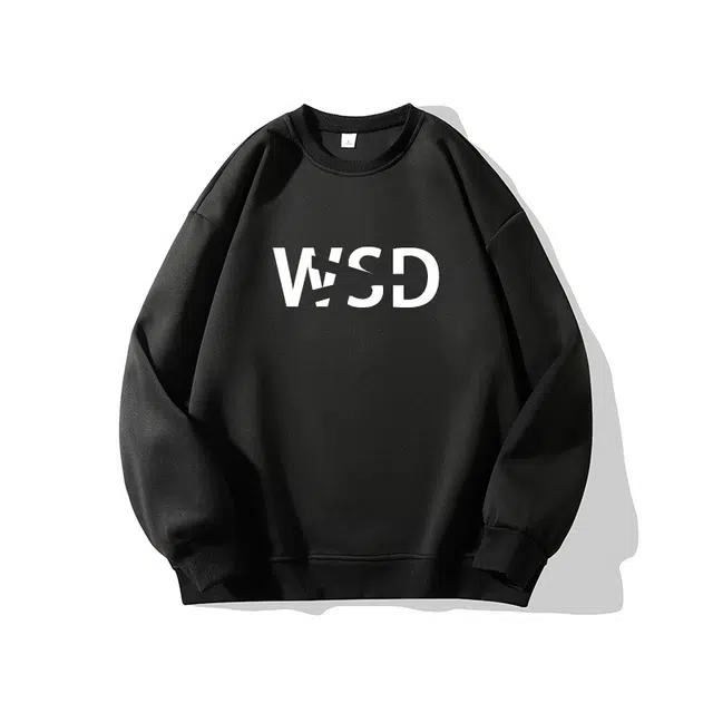 一碗士多 美式百搭高街小众复古纯色简约宽松舒适日常通勤户外运动字母设计感内搭个性圆领落肩袖卫衣 男女同款