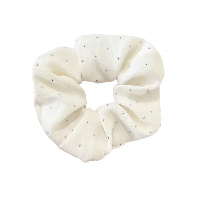 前方大荒野 满天星米白大肠圈闪亮碎钻日常百搭精致时髦扎马尾清新法式#好运 棉麻 发圈/头绳 女款