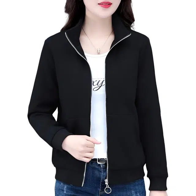 缪斯的诱惑 秋冬妈妈装经典时尚简约休闲百搭软壳衣纯色日常通勤棉质舒适柔软拉链轻便开衫针织运动复古棒球上衣洋气减龄立领夹克外套 女款