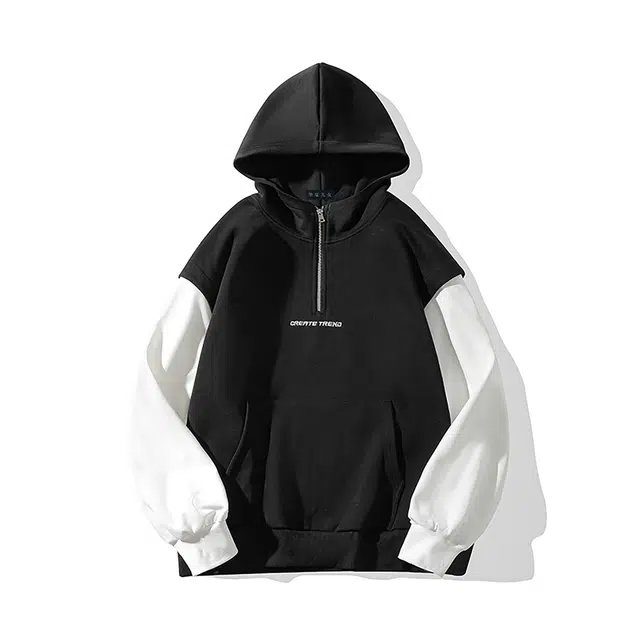 华夏儿女 早秋时尚潮牌男士假两件拼接袋鼠兜连帽潮流韩版宽松卫衣 男款