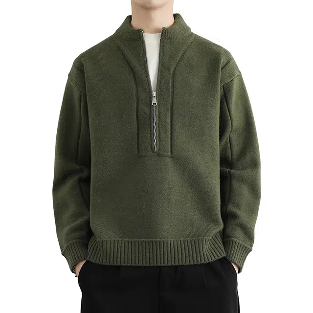 百胜狐 百胜狐美式半拉链立领男秋冬季潮牌宽松慵懒风线衣高级感外套针织衫 男款