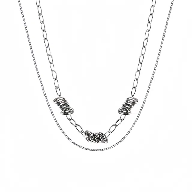 阿葱饰品 双层叠戴荆棘锁骨链 个性简约时尚潮流百搭颈链 嘻哈潮酷辣妹独特精致工艺首饰 钛钢 项链 女款