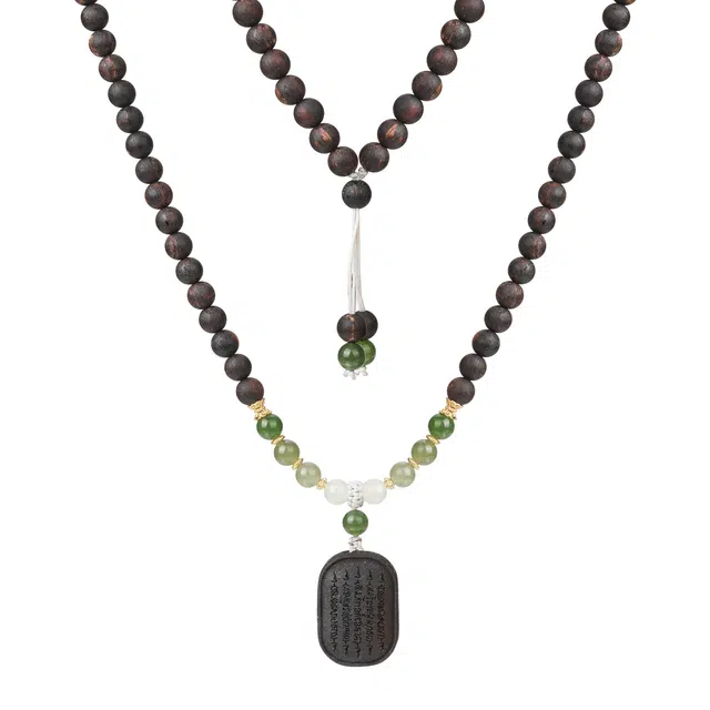 子婳 【顺遂无虞】降真香项链女新中式国风五条经文吊坠时尚优雅气质锁骨链毛衣链 降真香 串珠链 女款