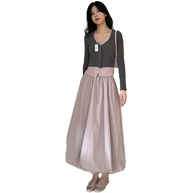 丝絮丝绸 早秋季时尚文艺风简约长裙两件套裙装套装 女款