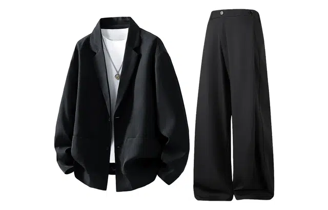 梓润格 春秋季美式无性别主义西服休闲外套高街潮流日常通勤街头高级感西裤男宽松阔腿百搭长裤西装套装 男女同款