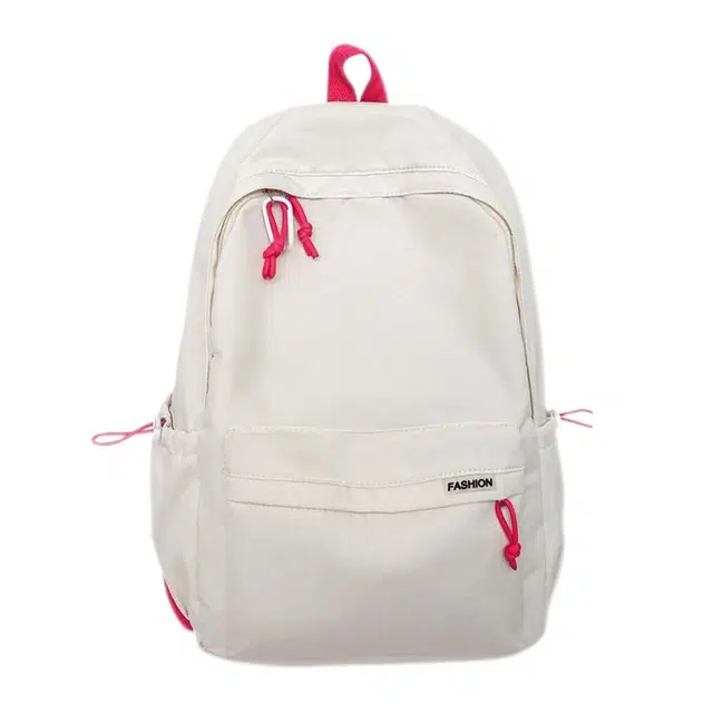 單倉 小清新设计通勤百搭学院风背包初高中学生大容量轻便耐磨书包 尼龙 双肩包 常规 男女同款情侣款 白色/粉色/青绿色/深蓝色/黑色