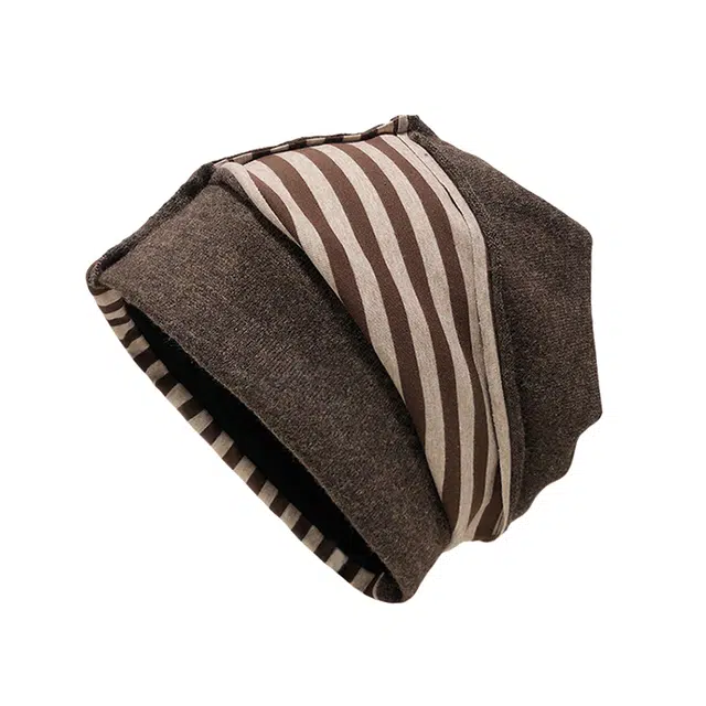 浪莎 冷帽高级感条纹拼色保暖针织帽小众设计显脸小堆堆帽 棉  绒线帽 男女同款情侣款