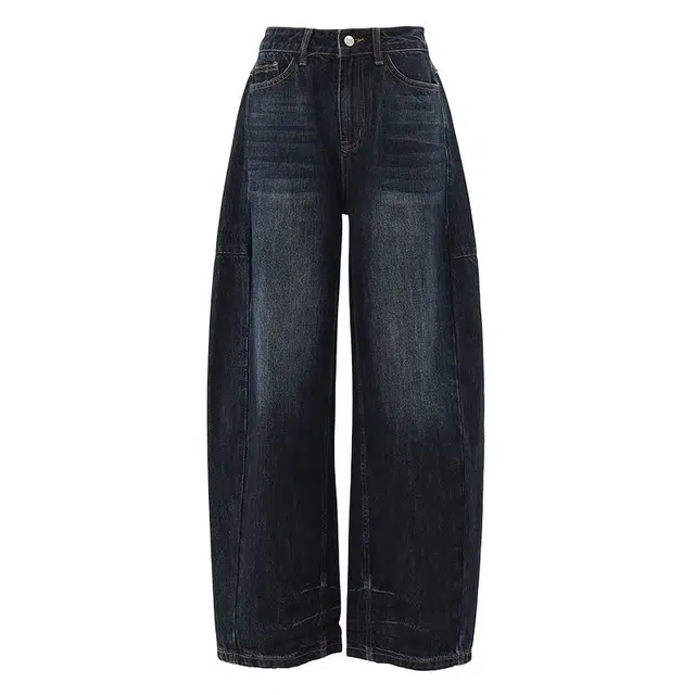 拾籍 美式经典简约设计复古宽松阔腿裤女秋冬百搭休闲弯刀裤垂感舒适镰刀牛仔裤 女款