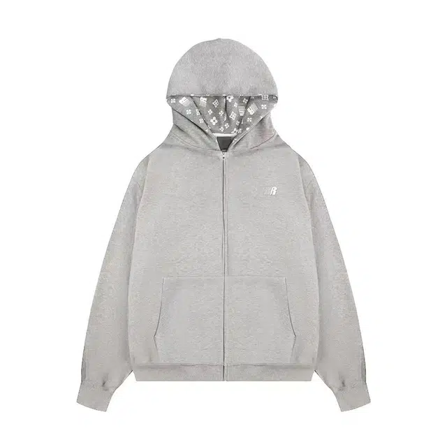 地界二 美式复古内里印花设计感宽松休闲百搭运动连帽开衫卫衣 男女同款