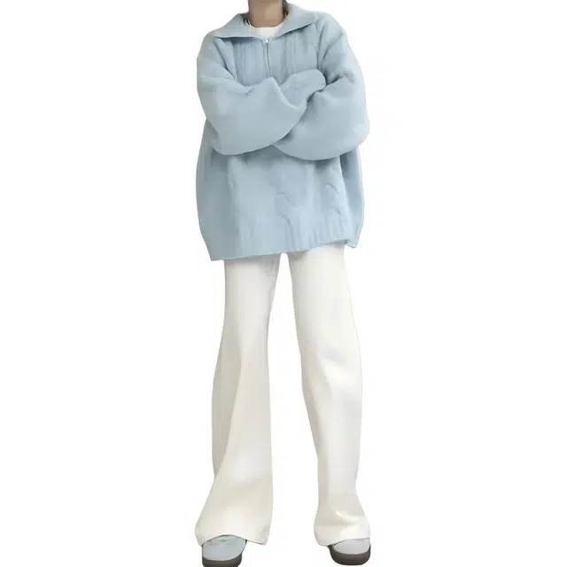 沐晓欣 小香风高级感打底衫针织长袖毛衣牛仔裤两件套休闲套装 女款