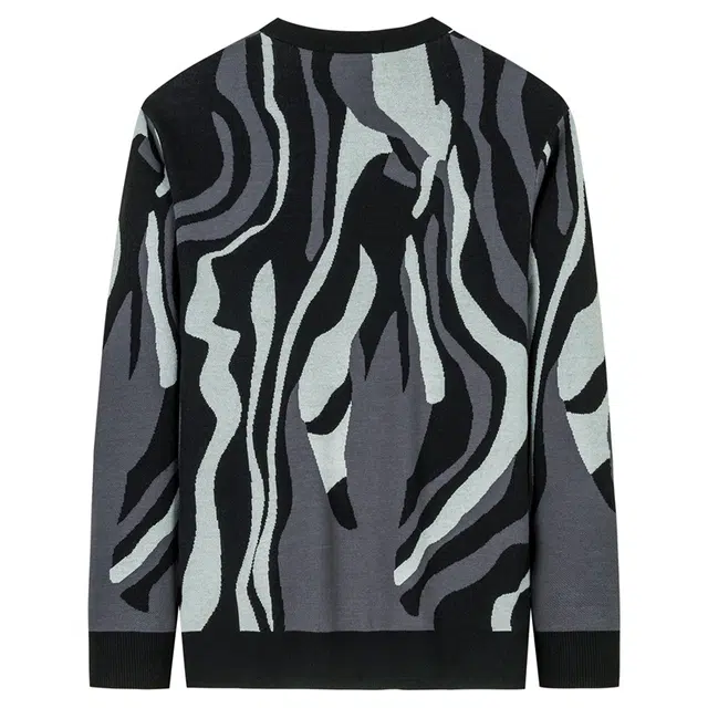 与狼共舞 羊毛时尚抽象个性撞色图案舒适保暖柔软亲肤圆领针织毛衣 男款