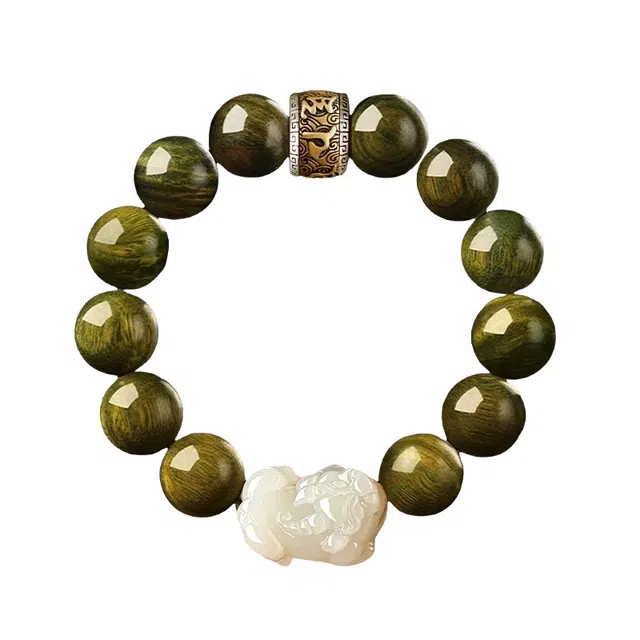 宣华意 【收藏级】招财貔貅 国潮新中式复古高端大气老木料 六字真言转运珠 八方来财#好运平安 绿檀 手串 男款