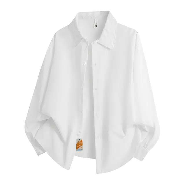 北欧攻略 日系休闲亲肤柔软长袖内搭衬衣男士春秋季宽松松弛慵懒简约百搭白外套衬衫 男女同款
