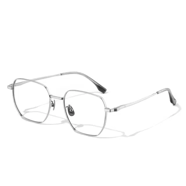 【可配度数】 苍木优品 轻盈多边形防蓝光眼钛合金银色超轻辐射近视眼镜框男士潮流纯钛大脸偏光潮眼镜框 钛 方形 光学镜架 男款