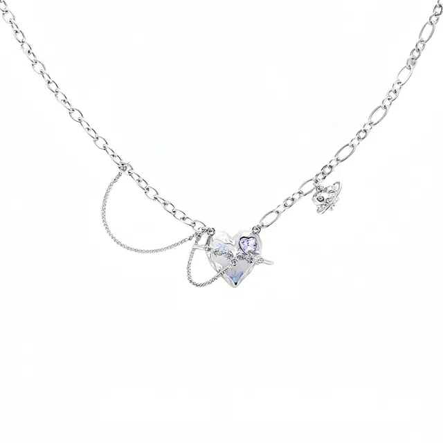 阿葱饰品 渐变爱心 精致小巧时尚个性冷酷甜美少女心 街头嘻哈潮流高街百搭配饰颈链 合金 项链 女款