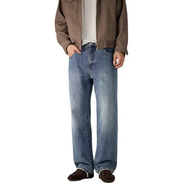 帝狼牛 宽松直筒高端美式复古水洗耐穿耐磨百搭牛仔裤 男女同款