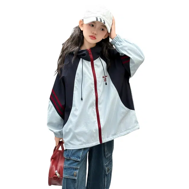 浪莎休闲夹克 春秋 甜酷时尚拼色连帽外套 青少年