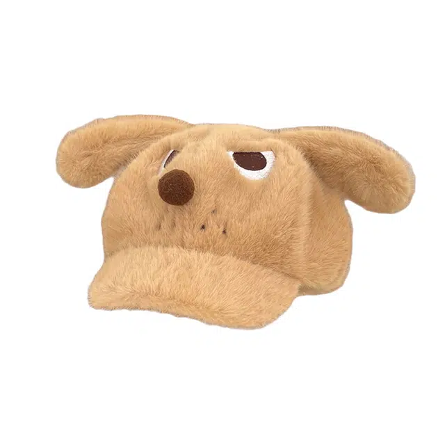 氧气樱桃 愤怒小狗毛绒耳朵可爱卡通绒保暖大头围 涤纶 鸭舌帽 男女同款情侣款