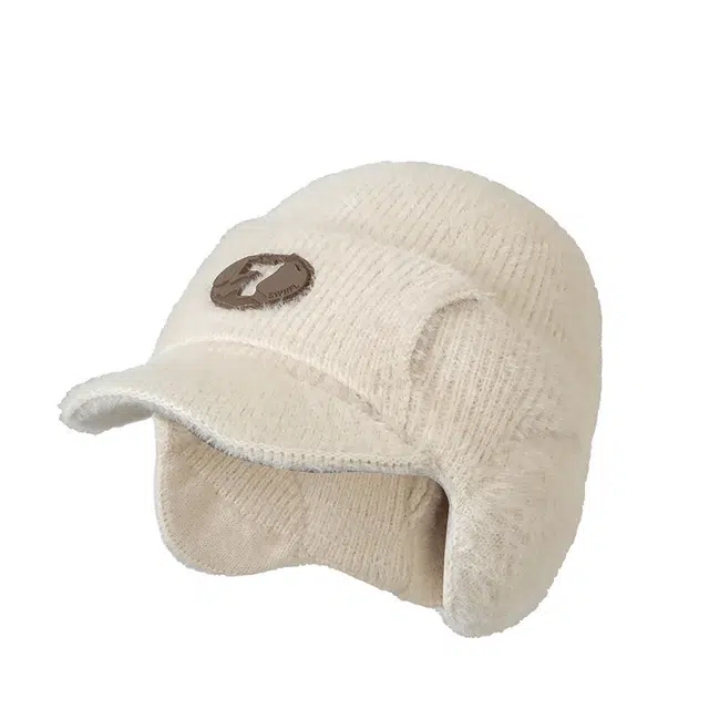 氧气樱桃 户外骑行毛绒防风针织日系潮流个性皮标保暖套头防寒冬季护耳帽 腈纶 雷锋帽 男女同款情侣款