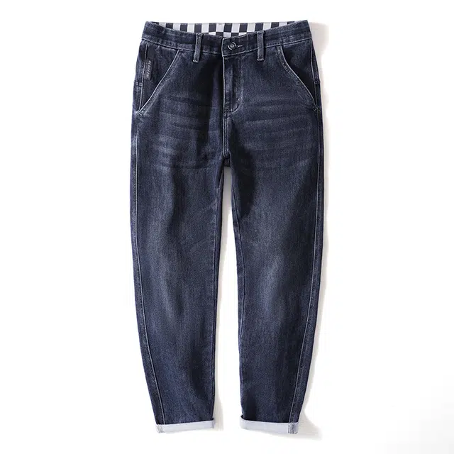 潮人榜 秋冬款高端美式潮牌柔软舒适斜插口袋男士裤子修身小直筒休闲百搭时尚潮流微哈高级感牛仔裤 男款