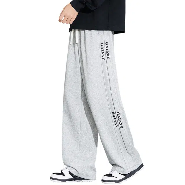 顶峰保罗  美式侧边条纹拼接潮牌工装直筒长裤无性别主义宽松大码运动卫裤弹力抽绳显高显瘦简约百搭高街阔腿垂感休闲裤 男女同款