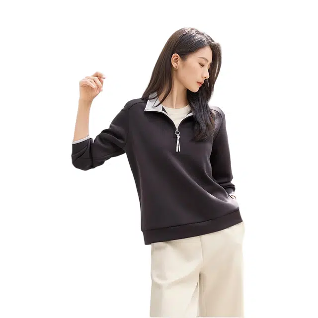 佐塞斯 高端品质美式空气层半拉链立领正肩百搭舒适秋季时尚休闲上衣卫衣 女款
