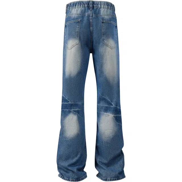 普鲁士多特蒙德 美式复古高街水洗做旧蓝白闪电裂纹显高显瘦休闲垂感直筒舒适时尚百搭潮流日常通勤牛仔裤 男女同款